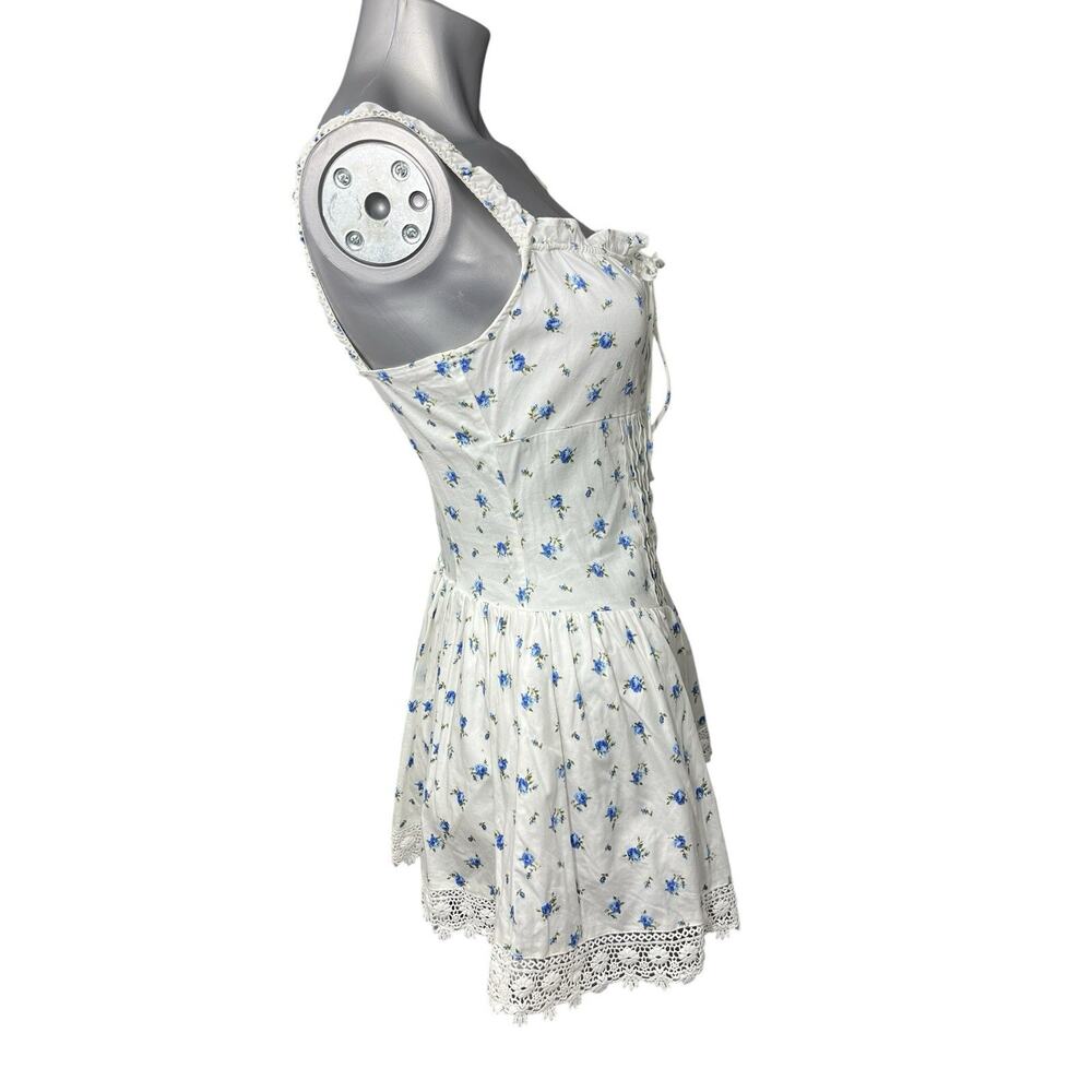 Floral Dress Blue White Medium Milk Maid Farmhouse Mini Forever 21 Y2K Cottage - Picture 4 of 11